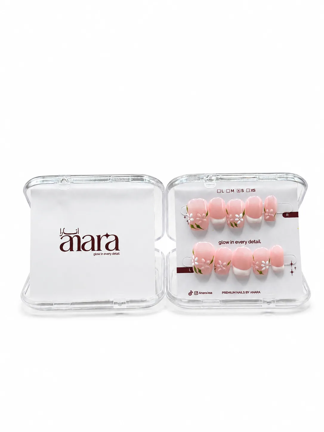 Blush Garden French Press-On Nails — Short Square, Floral — detail view