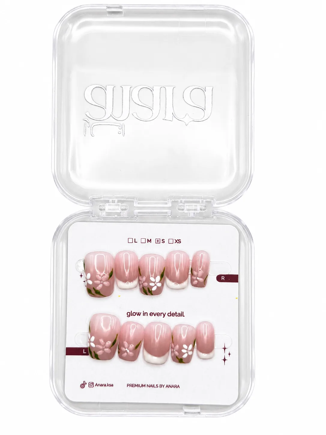 Blush Garden French Press-On Nails — Short Square, Floral — detail view