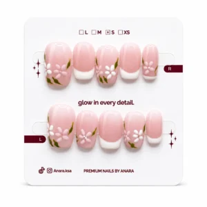 Blush Garden French Press-On Nails — Short Square, Floral — detail view