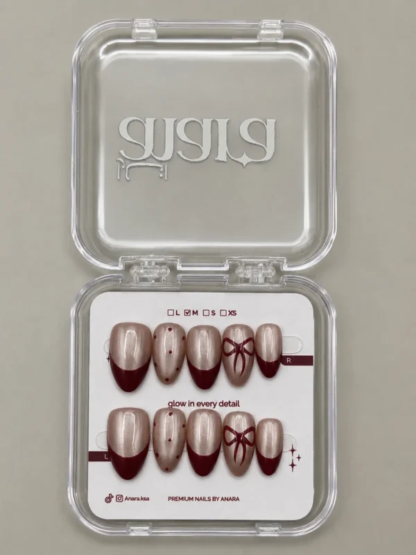 Classic Bow French press-on nails, medium almond: ready to wear