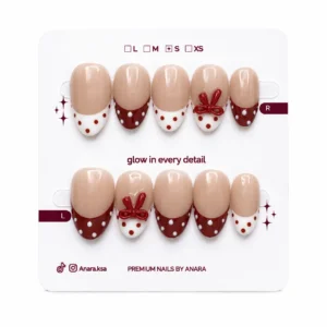 Classic Red Dot French Press-On Nails — Medium Oval, Nude and Ruby — detail view