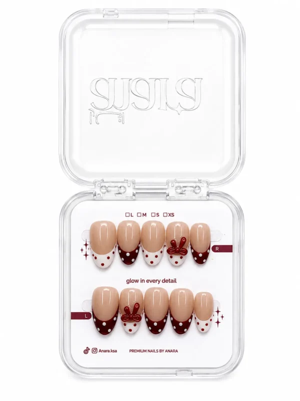 Classic Red Dot French press-on nails, medium oval: up close