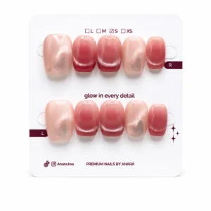 Rose Aura Heart Press-On Nails — Short Squoval, Glitter Heart — ten reusable nails on the ANARA card