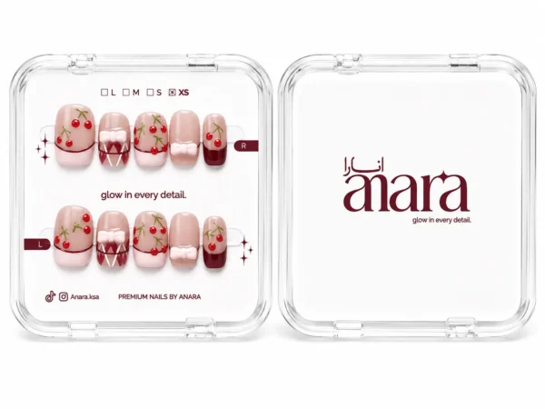 Sweet Cherry Picnic press-on nails, short square: up close
