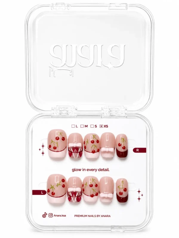 Sweet Cherry Picnic press-on nails, short square: ready to wear
