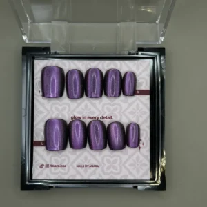Amethyst Mirror Press-On Nails — Short Square, Cat-Eye Chrome — twenty-four nails in the ANARA box