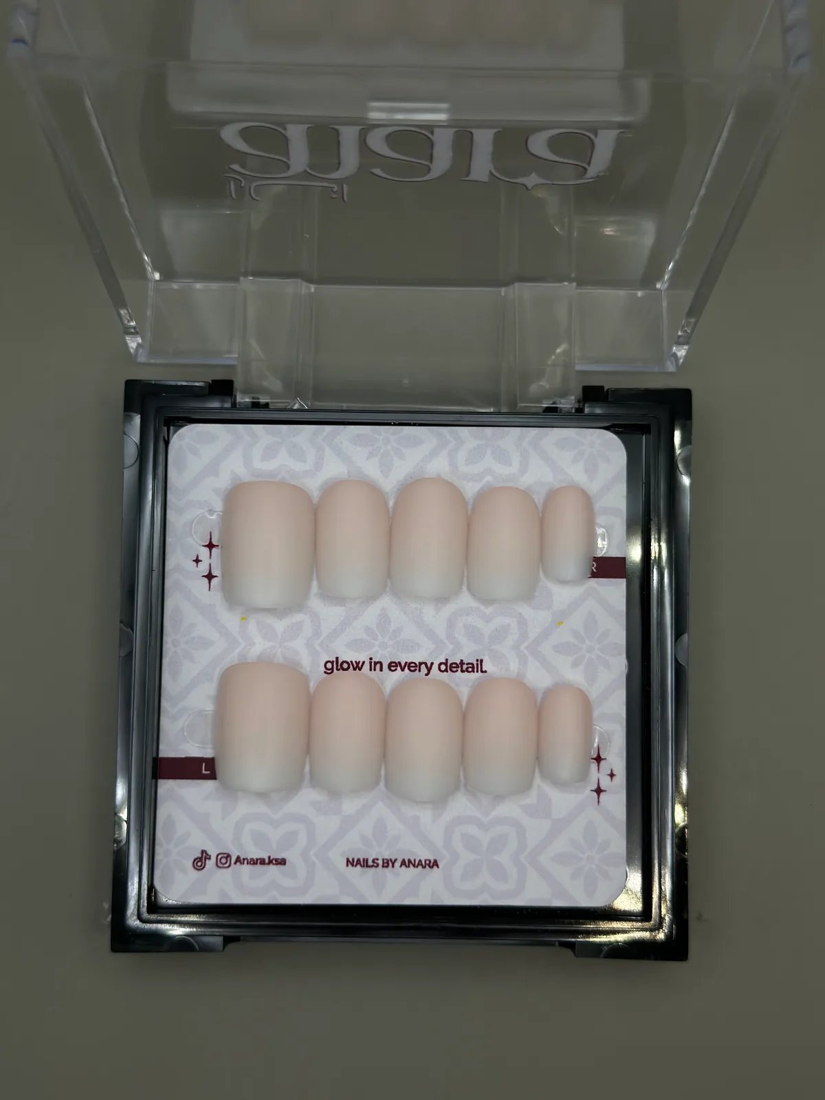 Bare Nude Press-On Nails — Short Square, Matte — twenty-four nails in the ANARA box