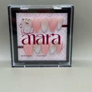Blush Veil Press-On Nails — Long Almond, Crystal Accents — twenty-four nails in the ANARA box