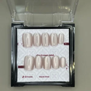 Champagne Mirror Press-On Nails — Short Square, Cat-Eye Chrome — twenty-four nails in the ANARA box