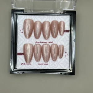 Champagne Veil Press-On Nails — Long Almond, Cat-Eye Shimmer — twenty-four nails in the ANARA box