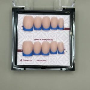 Cobalt Tip Press-On Nails — Short Square, French — twenty-four nails in the ANARA box