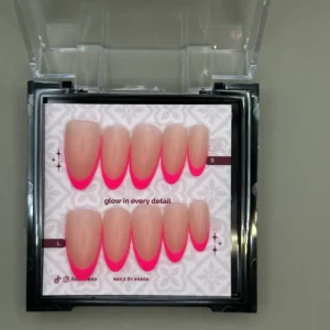 Fuchsia Tip Press-On Nails — Long Almond, French — twenty-four nails in the ANARA box