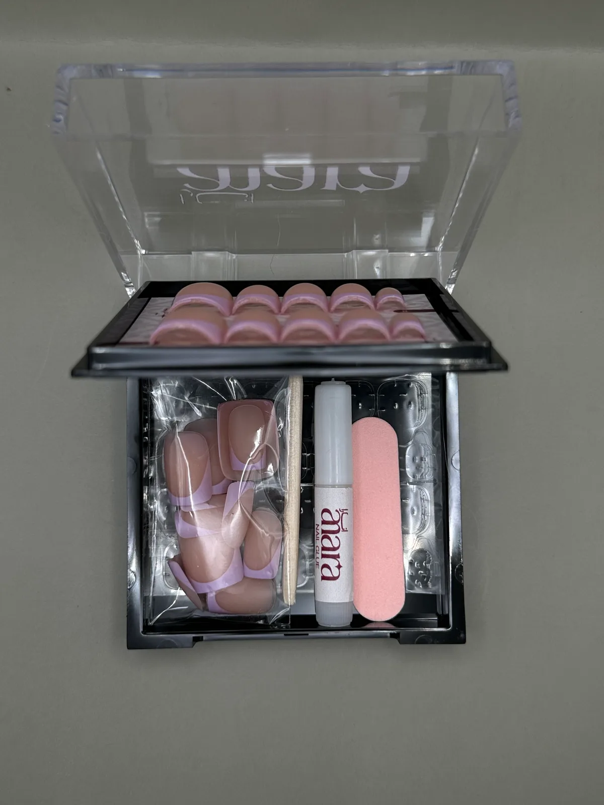 Lilac Tip Press-On Nails — Short Square, Matte French — detail view