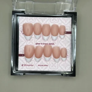 Nude French Press-On Nails — Medium Almond, White Tip — twenty-four nails in the ANARA box