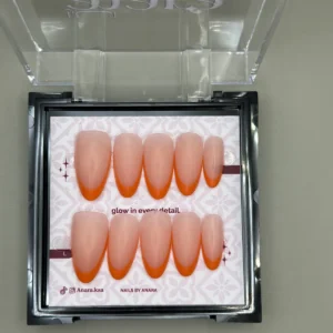 Orange Tip Press-On Nails — Long Almond, French — twenty-four nails in the ANARA box