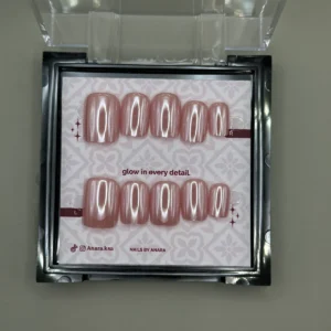 Rosé Mirror Press-On Nails — Short Square, Rose Chrome — twenty-four nails in the ANARA box