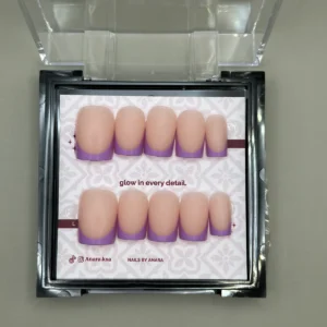 Violet Tip Press-On Nails — Short Square, Matte French — twenty-four nails in the ANARA box